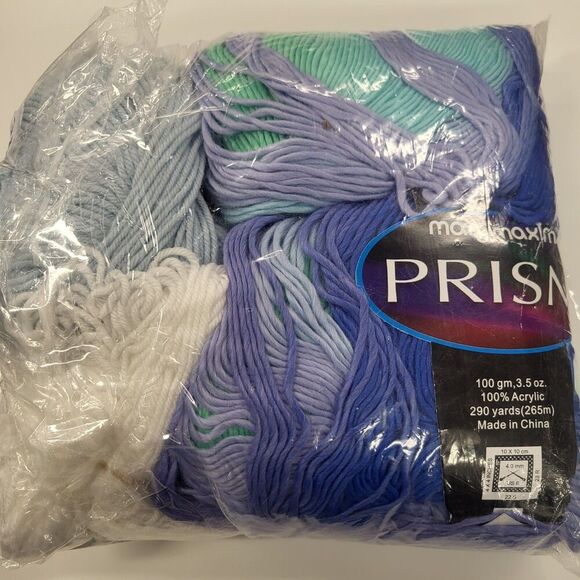 Mary Maxim Acrylic Prism & Regular Yarn Denim Blues White Spring w/Gnome Pattern - Picture 2 of 2
